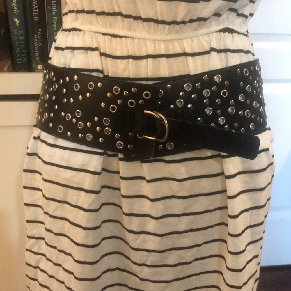Black and silver grommet belt